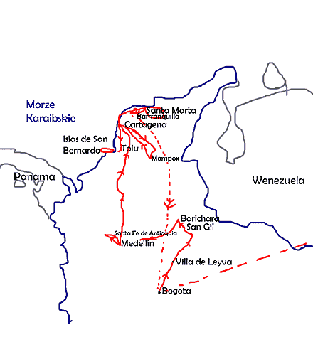 Kolumbia - planowana trasa podró�y